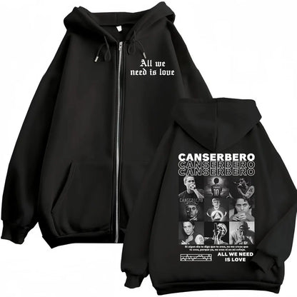 Canserbero All We Need Is Love Muerte Vida Merch Zipper Hoodie Men's Fashion Hip Hop Zip Up Sweatshirts Casual Fleece Pullovers