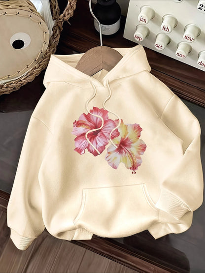 Colorful Floral Pattern Printed Women's Autumn and Winter Round Neck Hoodie Casual Long Sleeved Top Sweatshirt Women's Clothing