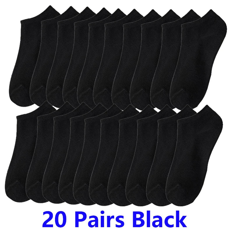 10/20/30 Pairs Men's Ankle Socks Solid Color Breathable Comfy Sweat-absorbing Boat Socks Casual Short Socks
