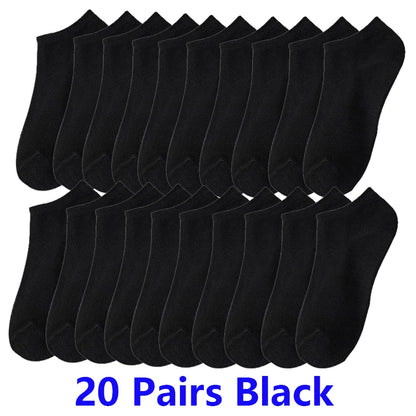 10/20/30 Pairs Men's Ankle Socks Solid Color Breathable Comfy Sweat-absorbing Boat Socks Casual Short Socks