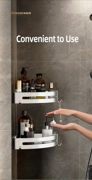 White Wall-Mounted Bathroom Storage Rack - Triangular Square Organizer