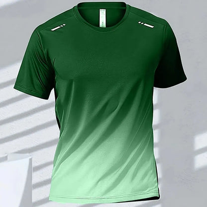 Men's Gradient Print T-Shirt – Breathable Quick-Dry Round-Neck Top