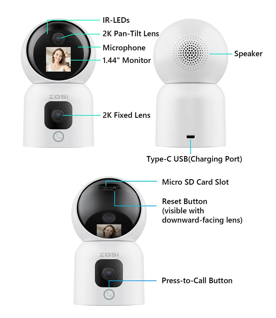 ZOSI C528 6MP/4MP HD Dual-Lens Indoor WiFi Security Camera Plug-in 360° Views Pan/Tilt Home Surveillance Baby/Pet Dog Monitor