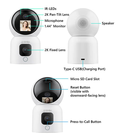 ZOSI C528 6MP/4MP HD Dual-Lens Indoor WiFi Security Camera Plug-in 360° Views Pan/Tilt Home Surveillance Baby/Pet Dog Monitor