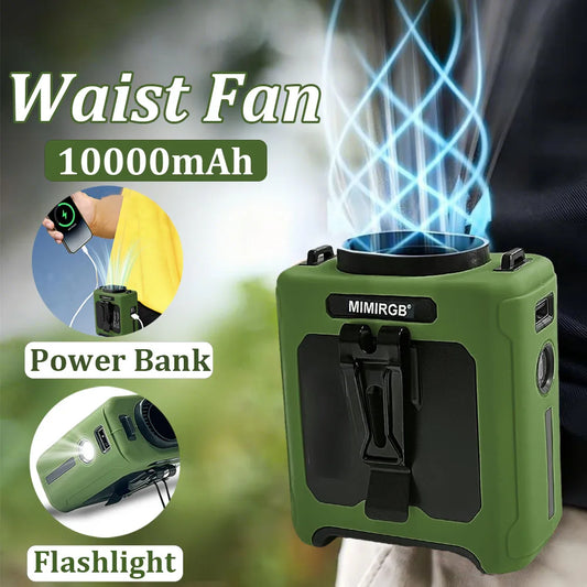 Portable Waist Fan Clip On,10000mAh Rechargeable Wearable Shirt Fan with Light,5 Speeds Belt Fans Cooling Fans for Outdoor