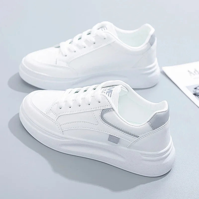 Outdoor Women Walking Shoes Skateboarding Shoes Women Sneakers PU Leather Lace-Up Breathable Jogging Casual Sneakers De Mujer
