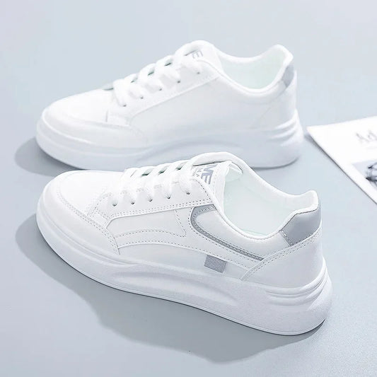 Outdoor Women Walking Shoes Skateboarding Shoes Women Sneakers PU Leather Lace-Up Breathable Jogging Casual Sneakers De Mujer