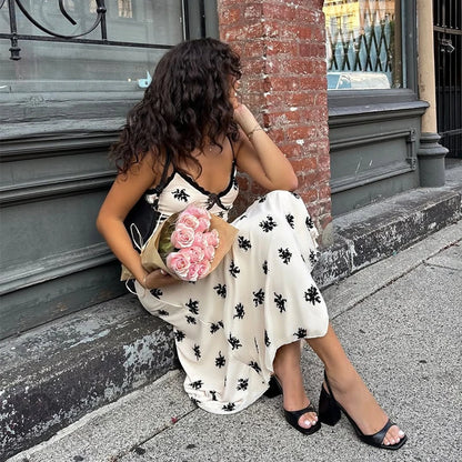 Hugcitar 2026 Floral Print V Neck Slip Backless Sexy Bodycon Maxi Prom Dress Spring Summer Women Clothes Birthday Party Festival