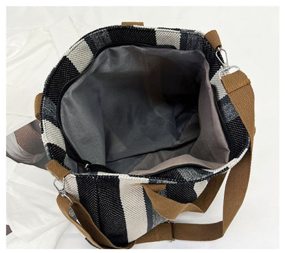 Striped Canvas Tote - Women's Crossbody Shoulder Bag With Zipper Closure, Versatile Daily Use