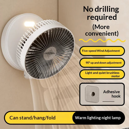 5000mAh Foldable Glow-in-the-Dark Fan Wall Mount Portable Quiet High-Speed Air Circulation Fan for Students Office Desk Fan