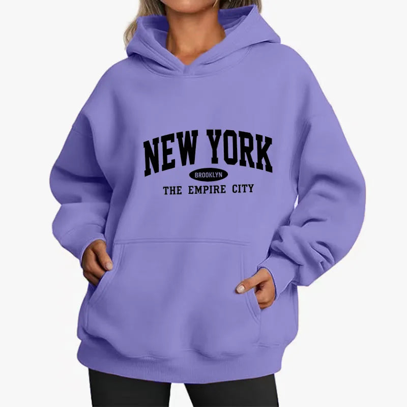 Women NEW YORK Brooklyn Letter Print Hoodie Oversized Loose Hooded Sweatshirt The Empire City Casual Streetwear Men Pullover Top