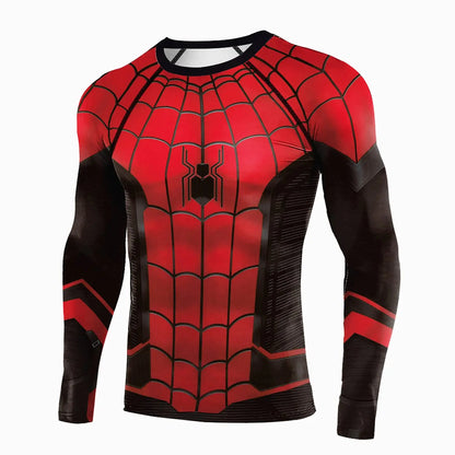 Mens Long Sleeve Spider-Man Compression Shirt - Superhero Cosplay Fitness Top - ZOOMNSTORE