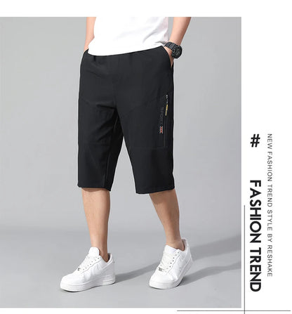 Mens Cargo Shorts - Knee Length Cotton Shorts With Zipper Pockets & Elastic Waist