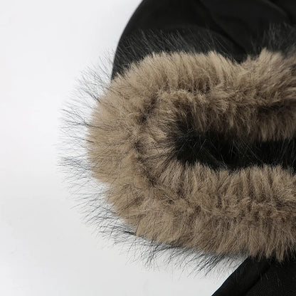 Goth Dark Autumn Winter Faux Fur Collar Solid Hooded Coats Women Casual Slim Waist Zip Hoodies Gothic Jackets Chic Streetwear