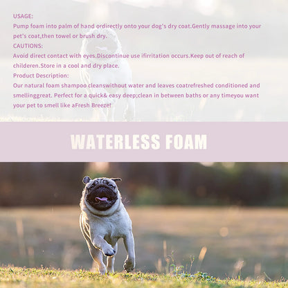 Water Free Dry Cleaning Mousse for Cats Dogs No Rinse Foam Spray Shampoo with Deodorizing Deep Cleaning Gentle Bath Gel