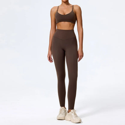 Women Sports Set – Summer Two Piece Gym Outfit With High Waist Leggings & Sleeveless Top