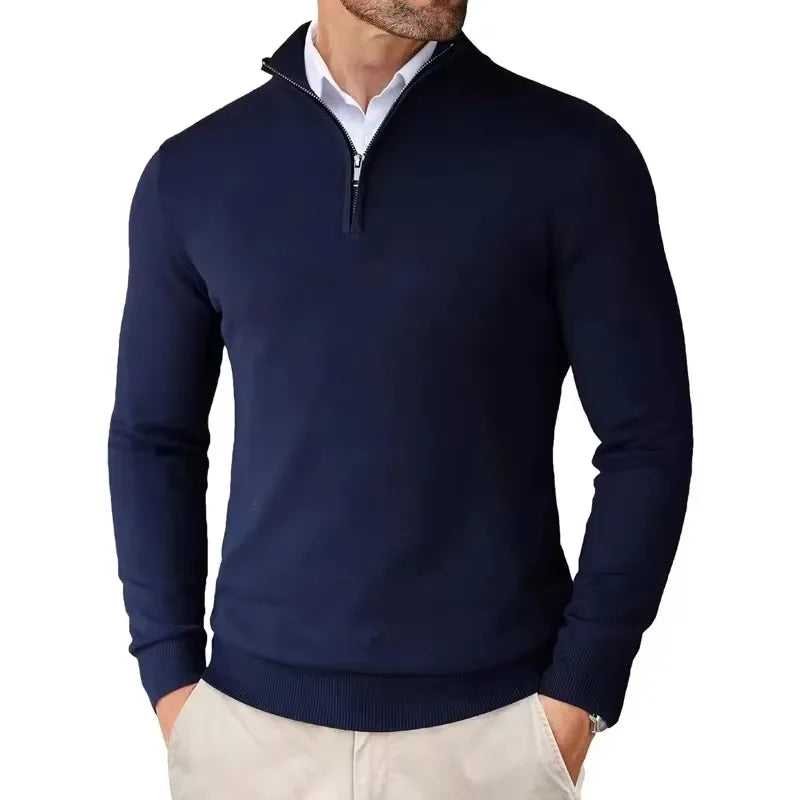 Men's Quarter Zip Up Sweaters Slim Fit Lightweight Pullover Outdoor Mock Neck Tops Half Turtleneck Knitted Streetwear
