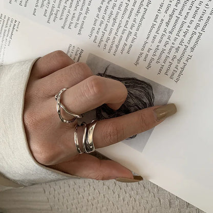 Sterling Silver Rings Adjustable Vintage Hip Hop Couples Silver Bands | Hollow Line Design