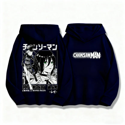 Autumn Winter Sweatshirt Chainsaw Man Reze Hooded Men Women Oversized Y2k Unisex Fleece Warm Pullovers Hip Hop Women Hoodie Top
