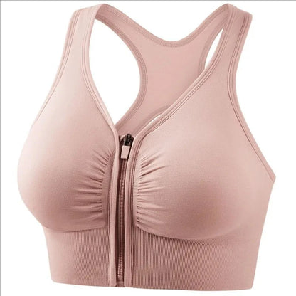 Women's Sports Bra - Plus Size Zipper Shock Resistant Bra with Gathered Brassiere Support