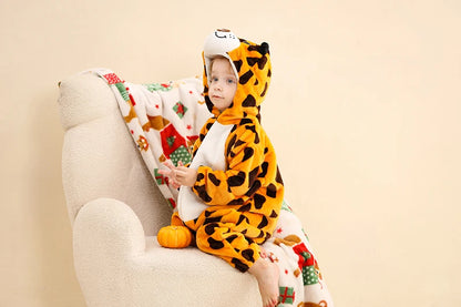 Baby Winter Rompers - Soft Polyester Hooded Jumpsuit With Animal Pattern, Machine Washable