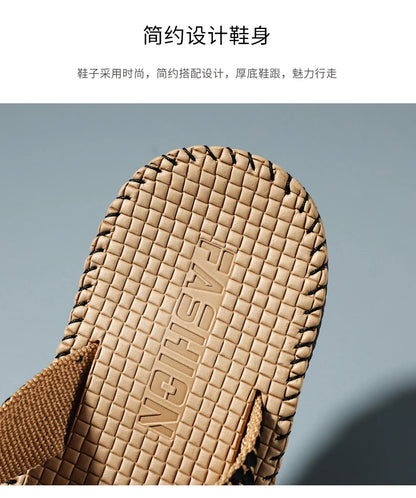 Men's flip flops summer new lightweight rubber woven slippers fashion casual outdoor sandals breathable anti slip beach shoes