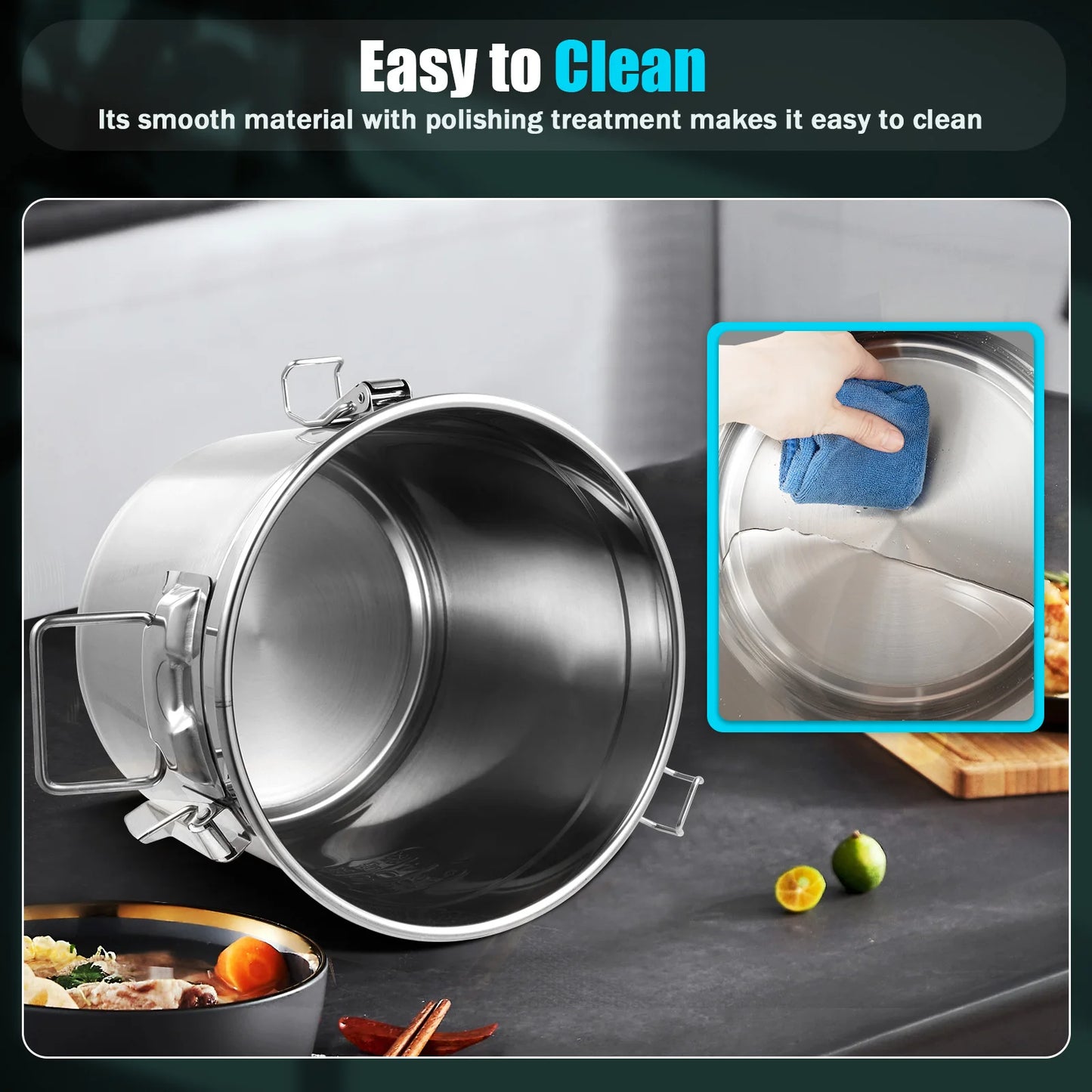 Stainless Steel Cereal Container - 12L Airtight Rice and Oil Storage Bucket - ZOOMNSTORE