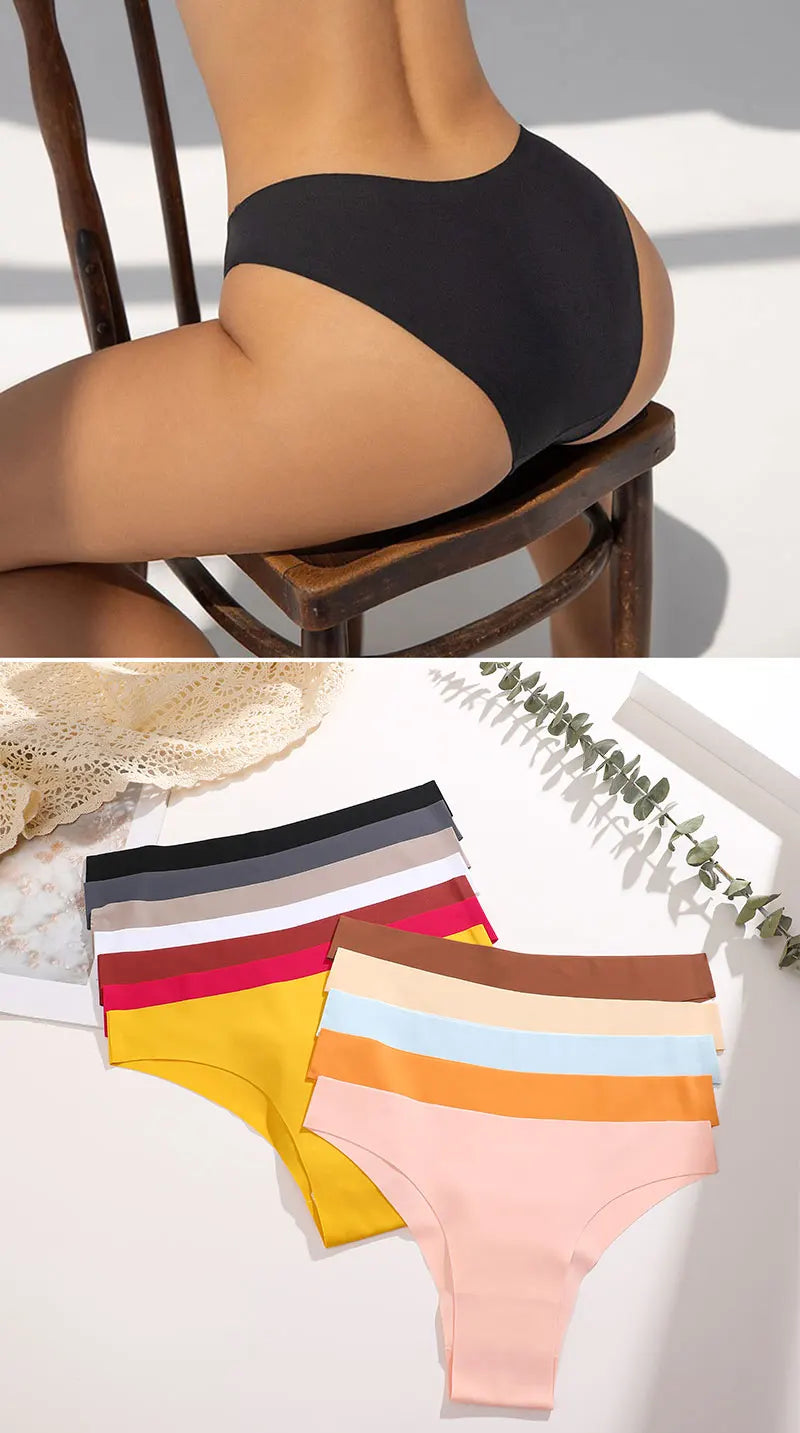 FINETOO 5Pcs/Set Ice Silk Seamless Underwear Low Waisted Brazilian Pants Breathable High Elasticity Lingerie Intimates Panties