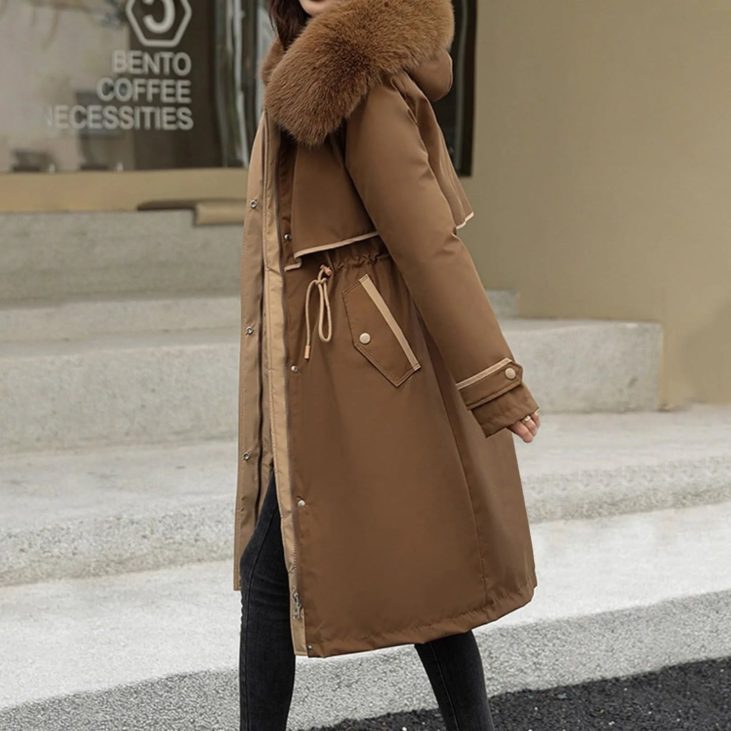 Korean Style Cotton Jacket – Women Winter Coat | Mid Length Zipper Closure Jacket