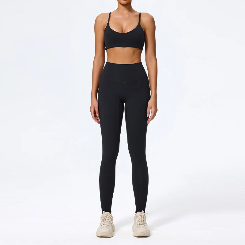 Women Sports Set – Summer Two Piece Gym Outfit With High Waist Leggings & Sleeveless Top