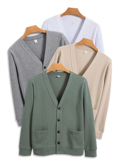 BROWON New Knitted Sweater Cardigan Men 2026 Autumn Solid Casual Man Clothes Korean Fashion 80% Cotton V-Neck Collar Sweater Men