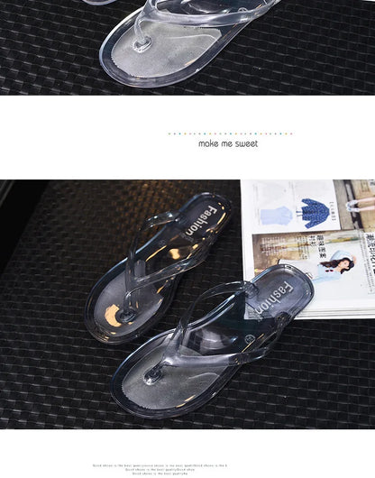 Hot Transparent Beach Sandals Korean Version Female Jelly Crystal Clip On Flip Flops Summer Student Outfit Leisure Flat Bottom