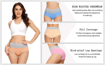 Molasus 5pcs Seamless Women Cotton Panties High Waist Underwear Set Full Coverage Briefs Buttock Lifting Plus Size Panty Sets