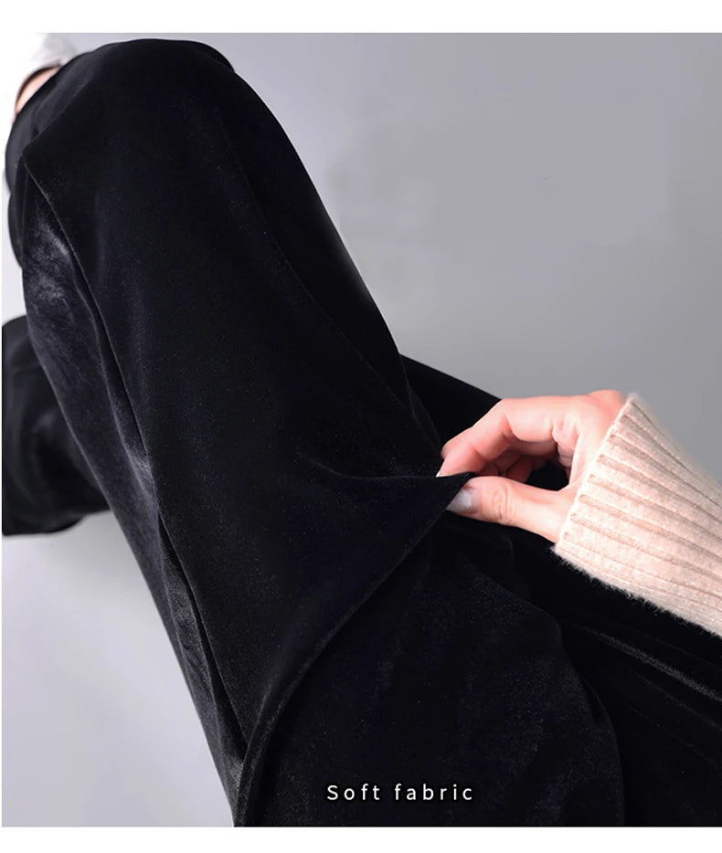 Korean style blue velvet wide leg pants for women in spring and autumn, high-end fashion, loose fit, plus size casual pants