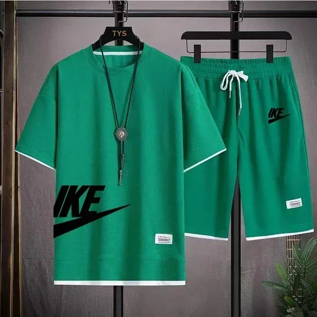 New summer men's casual short-sleeved T-shirt and shorts sportswear set, outdoor men's breathable jogging shorts 2-piece set