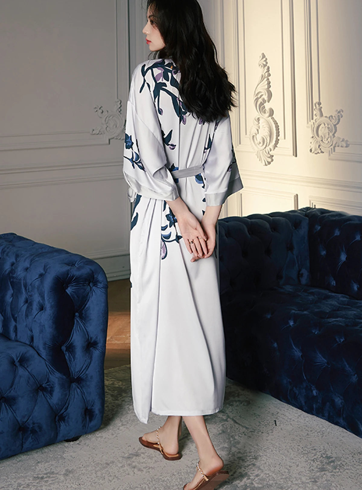 Daiwor Kout Silk Satin Robe for Women Long Japanese Kimono Robe Lightweight Soft Bathrobe Summer Luxury Dressing Gown