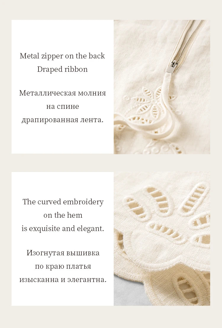 FSLE【Premium Series】Summer Women Linen Two Piece Set Cut-Out Embroidered Sleeveless Top Midi Skirt Boho Beach Vacation Style