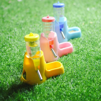 Automatic Small Animal Water Bottle Leak-Proof With Food Bowl - Hamster Guinea Pig Rat Drinking Water Dispenser