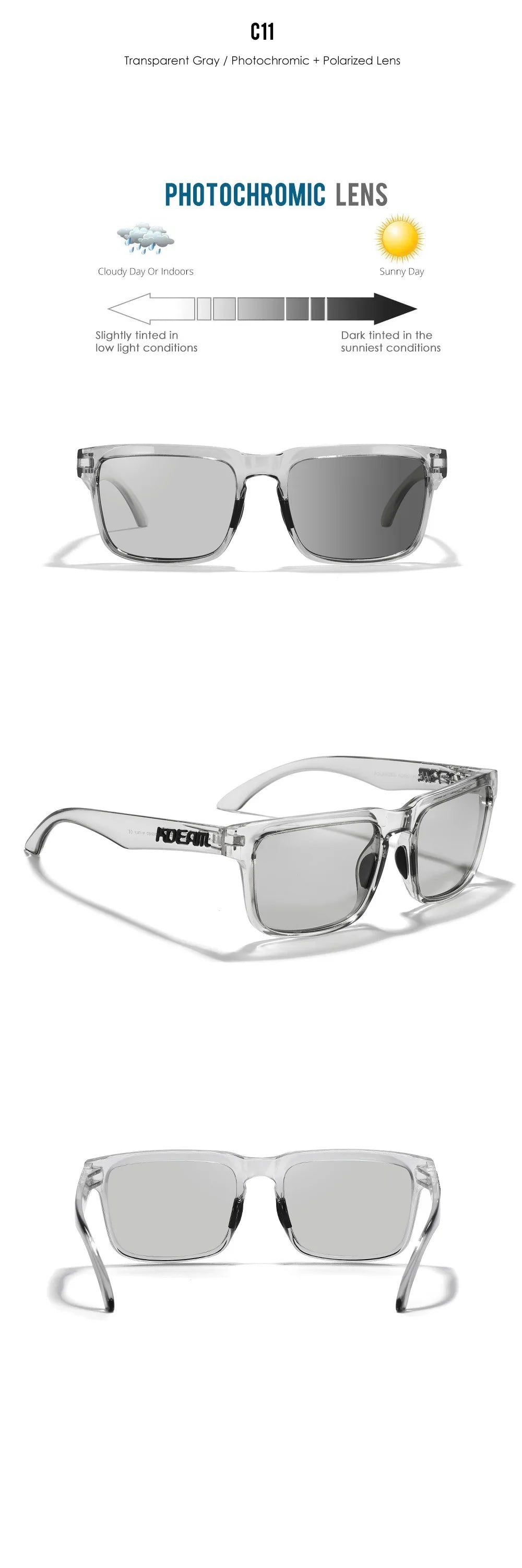 Polarized Photochromic Sunglasses - Men's Square Oversized UV400 Fashion Shades