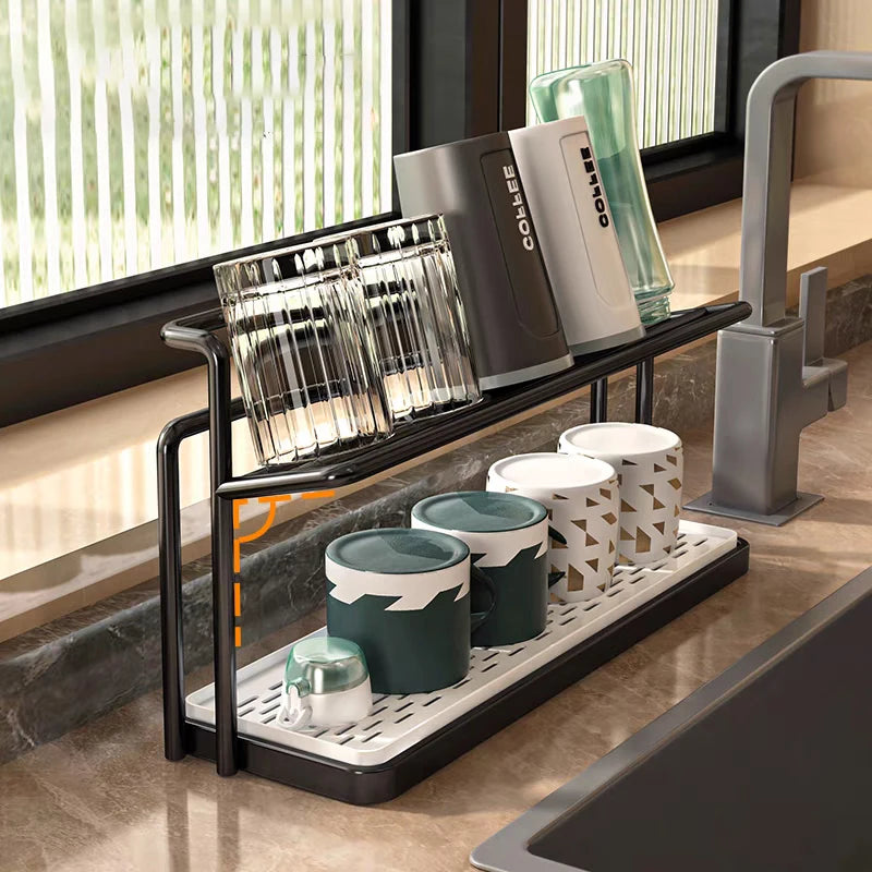 Bottle Drying Rack - 2 Tier Rust Proof Steel Kitchen Storage Rack with Removable Drain Tray
