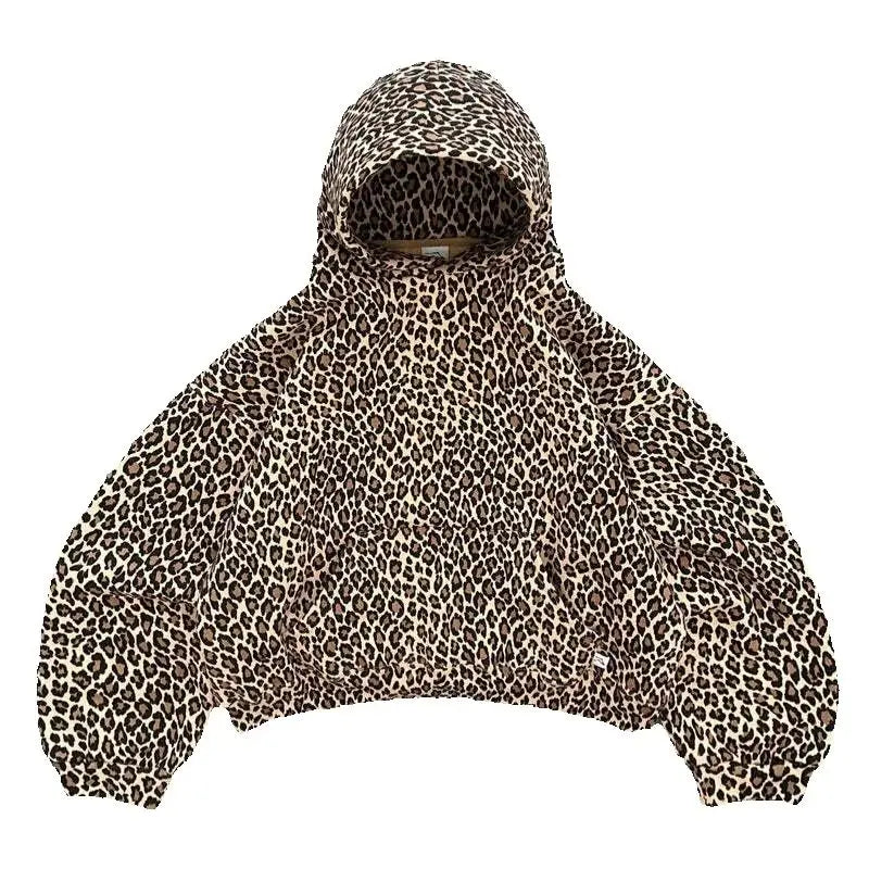 Y2K Leopard Print Hoodie – Unisex Harajuku Hip Hop Style Zip-Up Pullover Sweatshirt for Couples