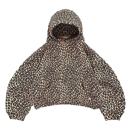 Y2K Leopard Print Hoodie – Unisex Harajuku Hip Hop Style Zip-Up Pullover Sweatshirt for Couples
