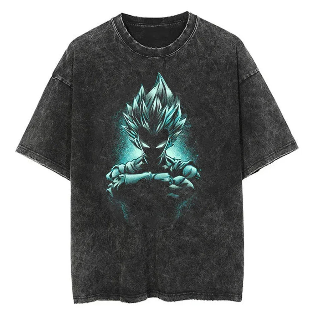 Men Streetwear Washed T Shirt Japanese Anime Dragon Ball Print T-Shirt Harajuku Cotton Casual Tshirt Summer Short Sleeve Tops