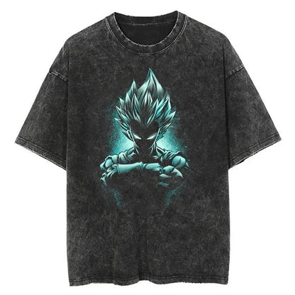 Men Streetwear Washed T Shirt Japanese Anime Dragon Ball Print T-Shirt Harajuku Cotton Casual Tshirt Summer Short Sleeve Tops