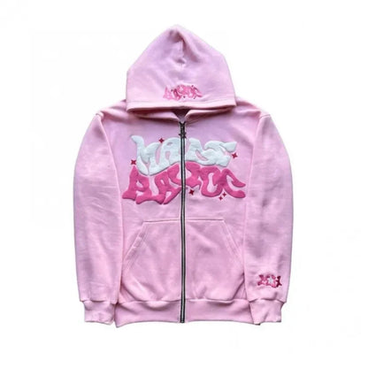 2026 European and American Fashion Fleece Print Zippered Hooded Sweatshirt for Men and Women, Casual Multi-Functional Sports Top