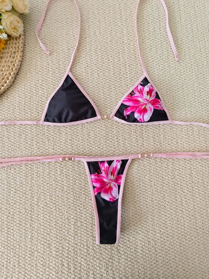 Sexy Thong Bikini - Micro Bikinis Two Piece Swimwear Set | Striped Print Beach Bathing Suit