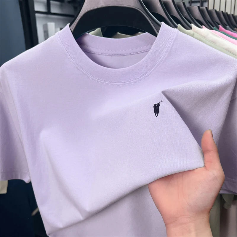 Xiaoma Embroidery Casual Pure Cotton Short Sleeved T-shirt for Young Men, Round Neck Solid Color T-shirt for Men