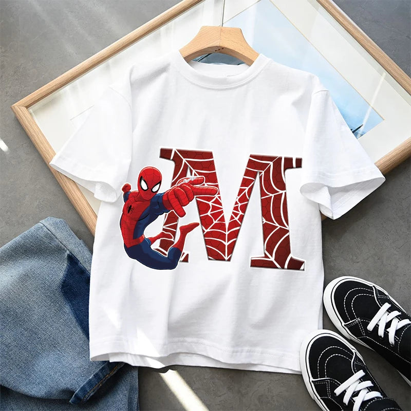2026  New Children's Spider Man Cartoon Letter Printed T-shirt Cotton T-shirt Boys' Short Sleeved Top Children's Clothing