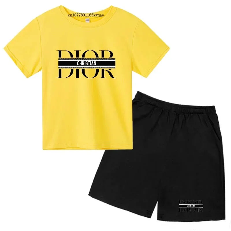 Summer Short Sleeve T Shirt +shorts 2 Piece Set Children Clothes Luxury Brand Print Sport Casual Fashion Boy Girl Kid Tracksuit