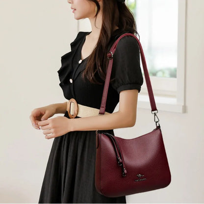Pu Leather Handbag | Casual Female Tote With Interior Zipper Pocket & No Zipper Closure